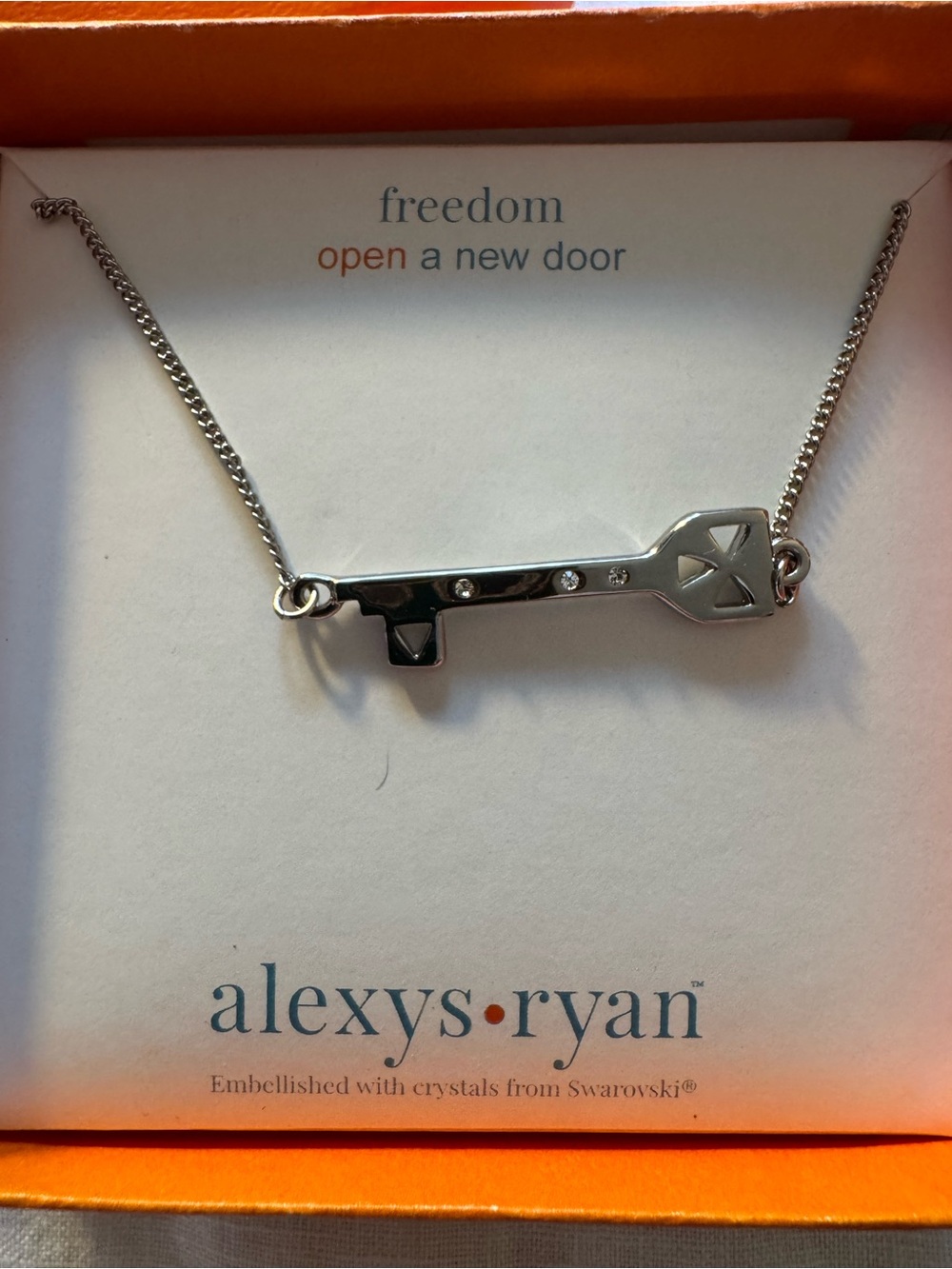 Alexis Ryan key silver necklace with Swarovski crystals. NWT